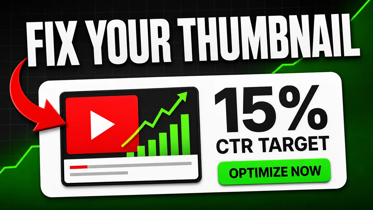 YouTube thumbnail and rising chart beside a bold 15 percent CTR target