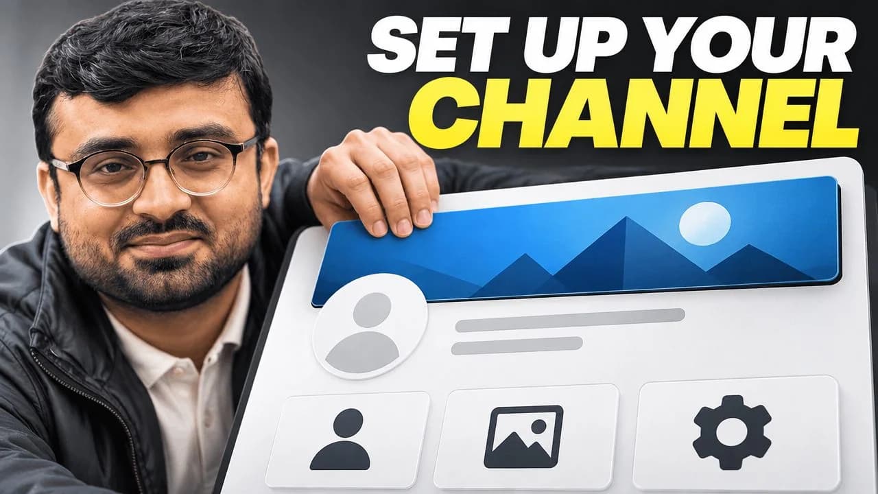 Creator holding a channel profile layout beneath Set Up Your Channel lettering