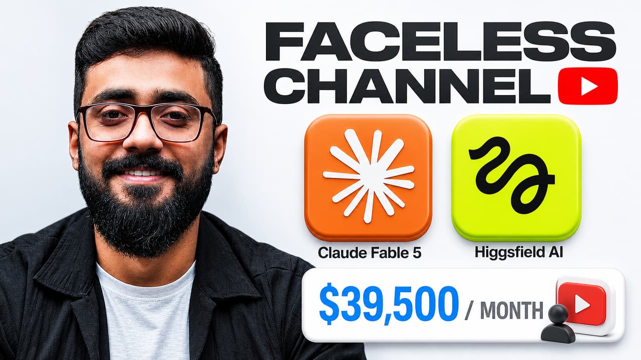 Faceless Channel thumbnail with a presenter and AI tools