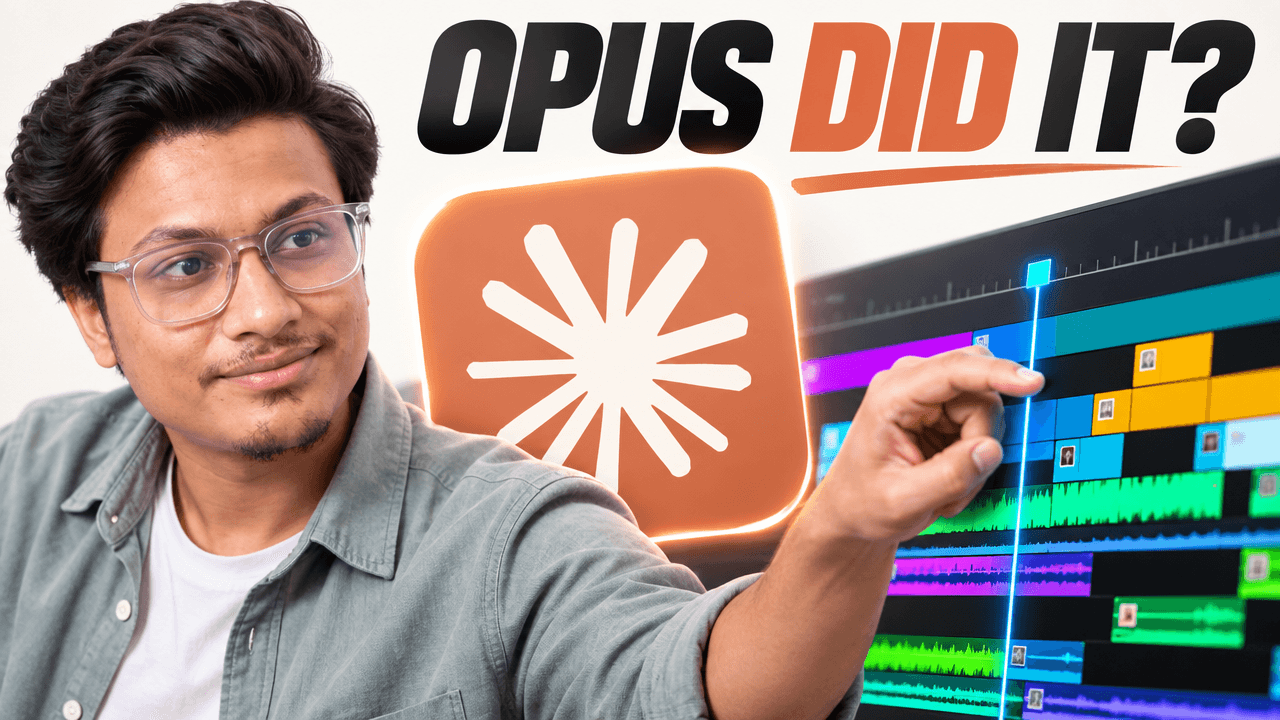 Opus Did It thumbnail with a creator pointing at an editing timeline