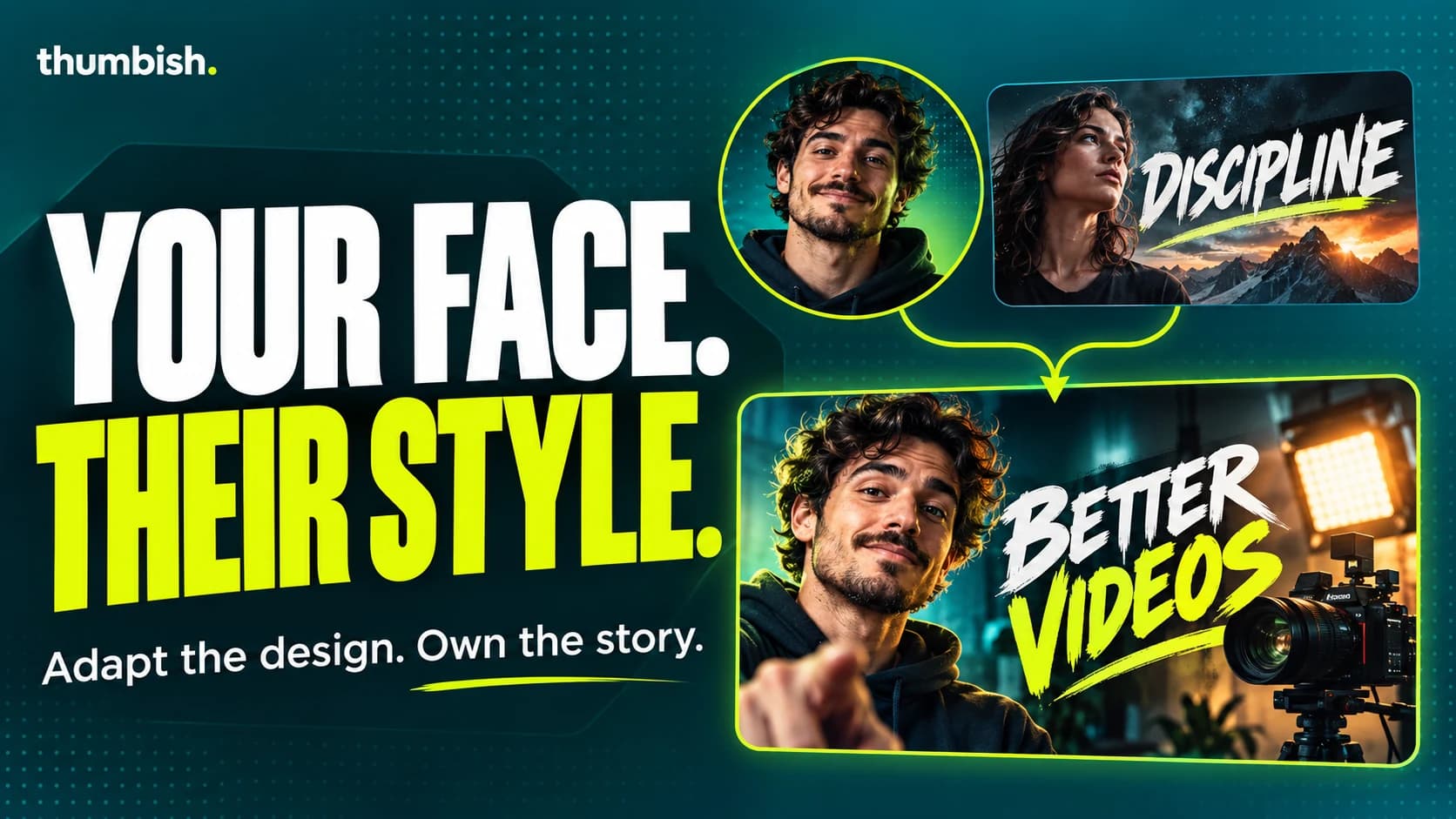 Your face, their style: persona identity and reference design combined into a new conceptual thumbnail