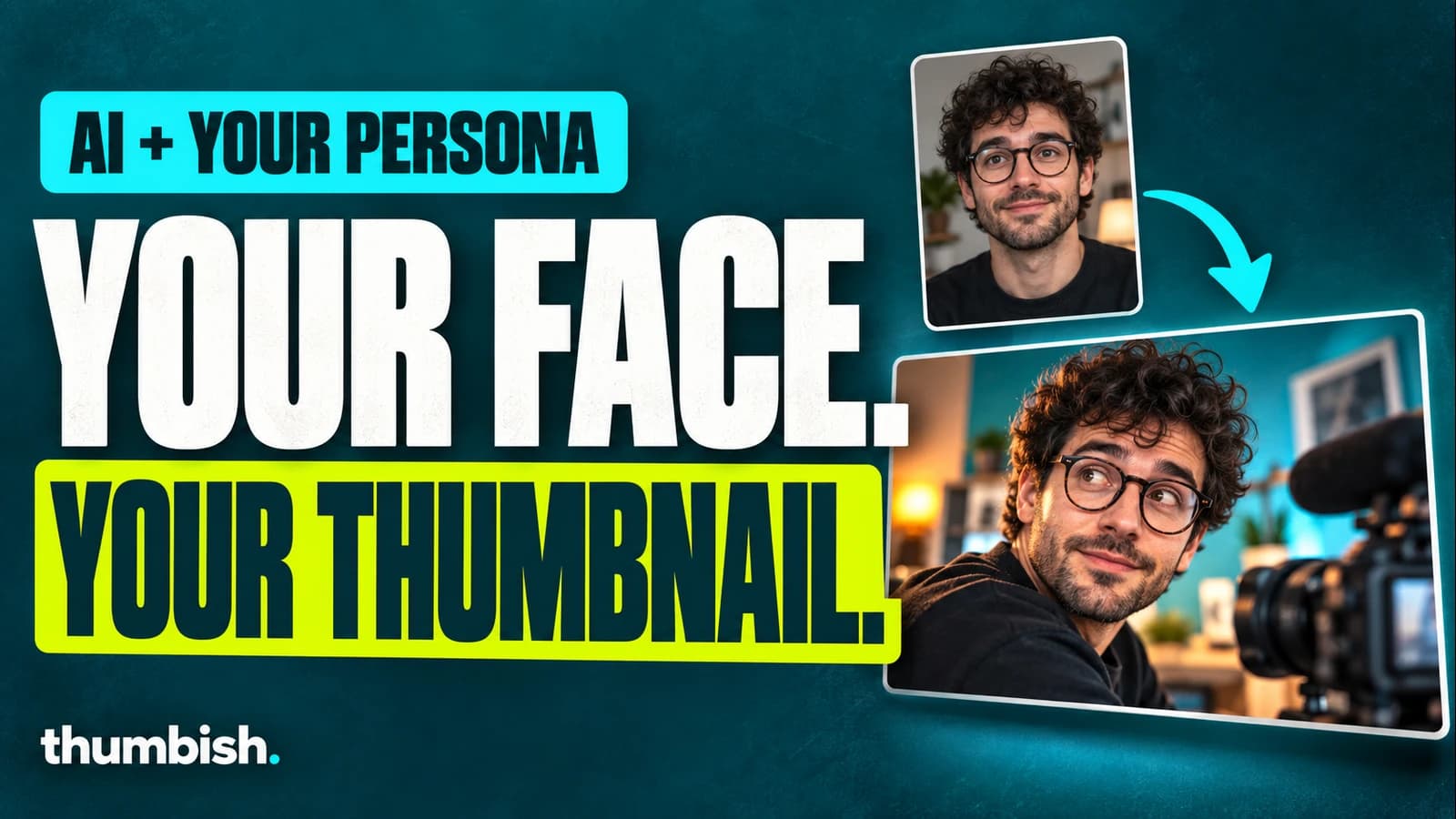 Your face, your thumbnail: a source portrait linked to a thumbnail with the same illustrated creator