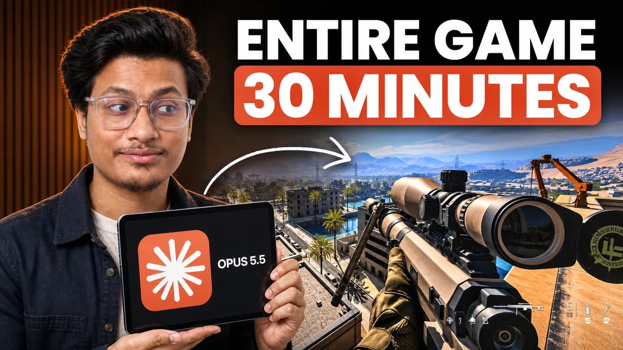 Presenter with a tablet beside a first-person game scene