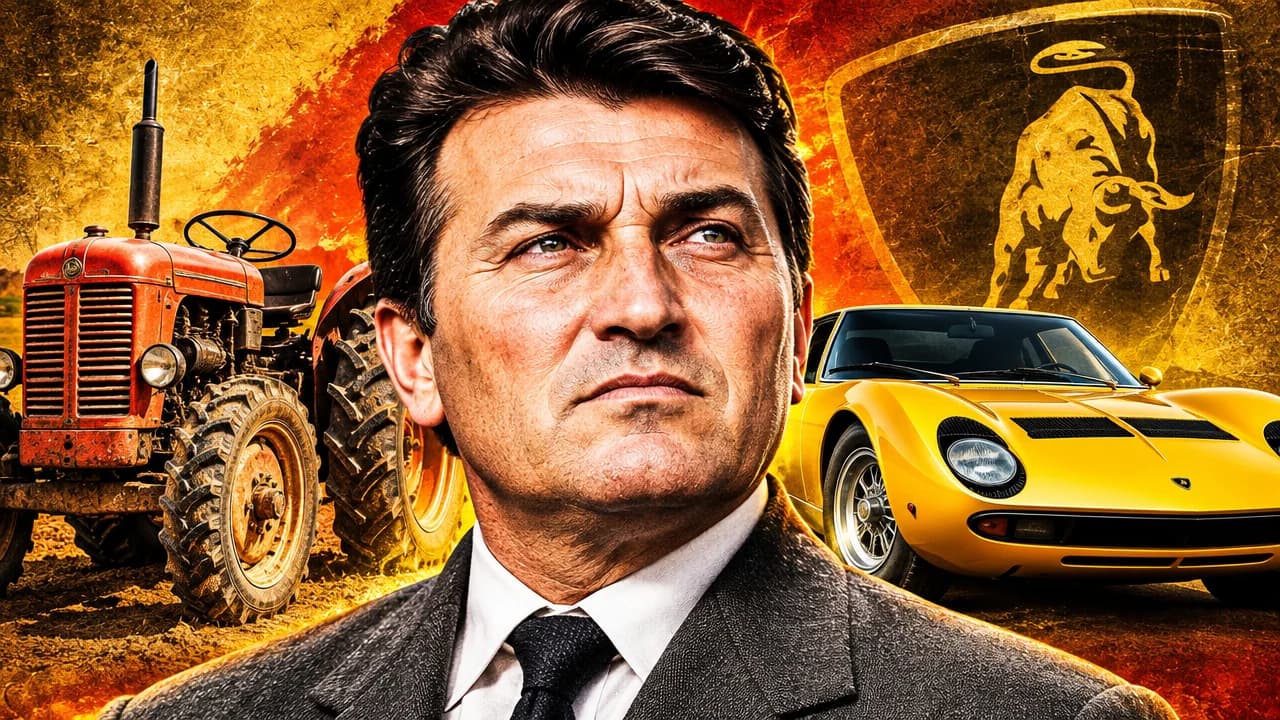 Portrait between a tractor and sports car